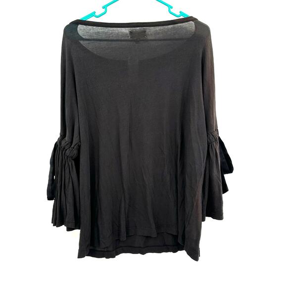 Lou & Gray Size Large Blouse Black Long Bell Sleeve Bow Tie Round Neck NWT - Picture 2 of 6